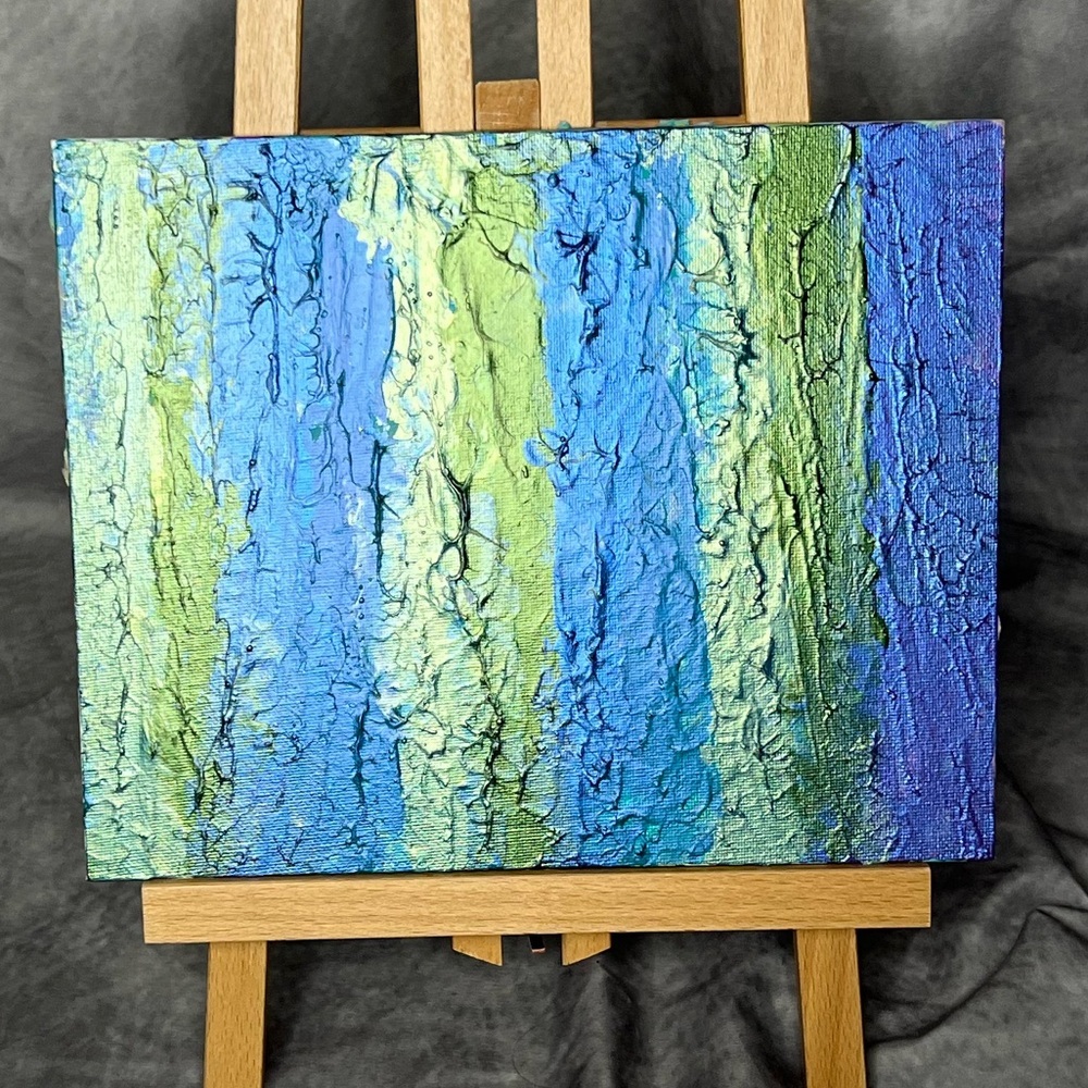 Textured Blue and Green Abstract Canvas Painting by